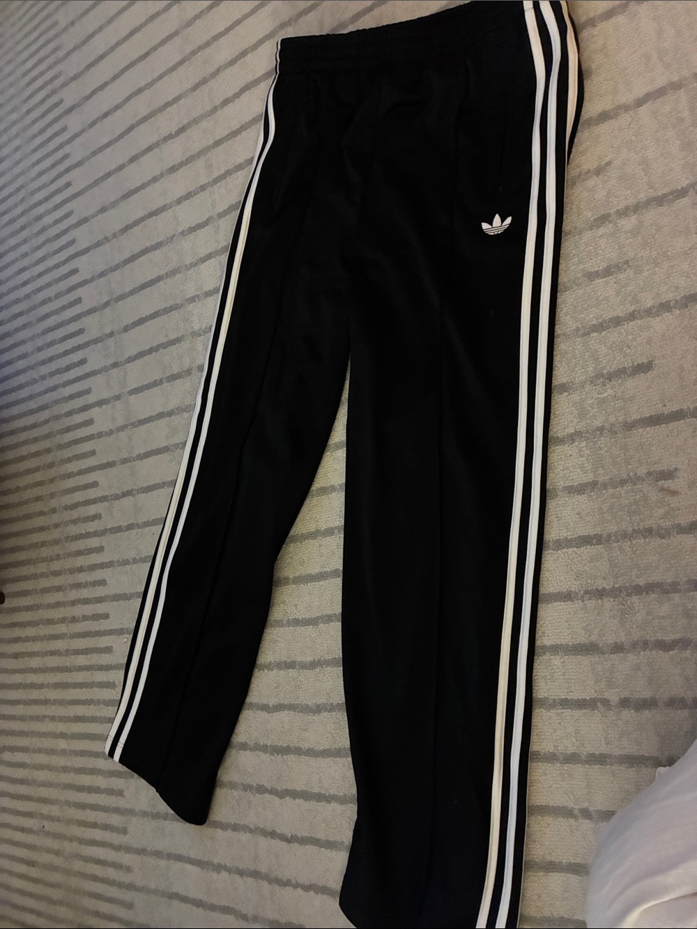 adidas women’s Black Track Pants with White Stripes